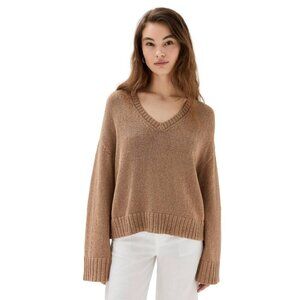 NWT Jenni Kayne Dylan Sweater Womens Sienna Brown 1X V-Neck Long Sleeve Knit NEW
